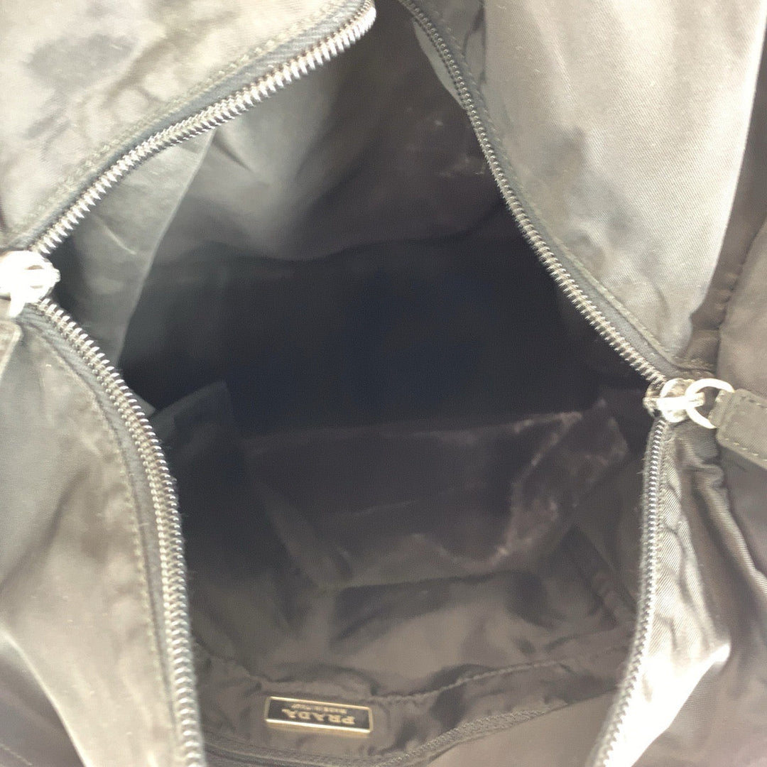 PRADA Tote Bag Nylon, Leather Black SilverMetal Tote Bag Shoulder Bag Test Triangle With logo Women Used Authentic