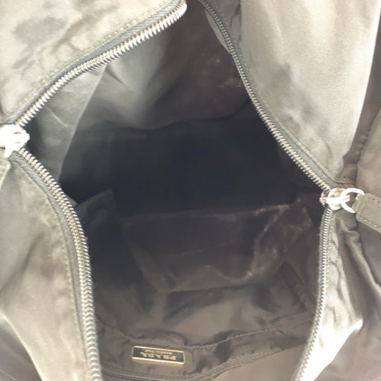 PRADA Tote Bag Nylon, Leather Black SilverMetal Tote Bag Shoulder Bag Test Triangle With logo Women Used Authentic