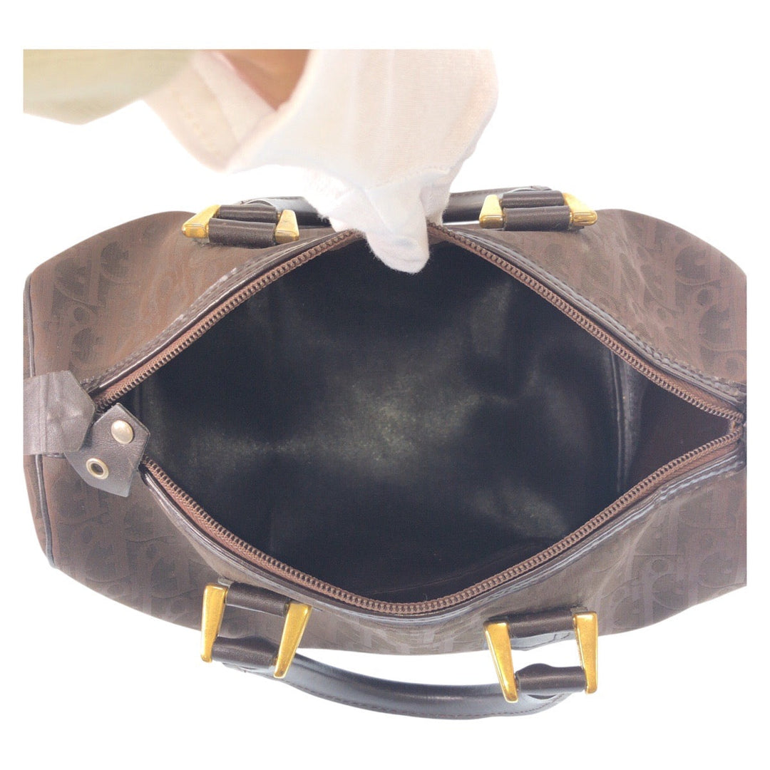 Christian Dior Handbag Canvas, Leather Brown Gold Metal Handbag Boston Duffel bag Trotter Women Used Authentic