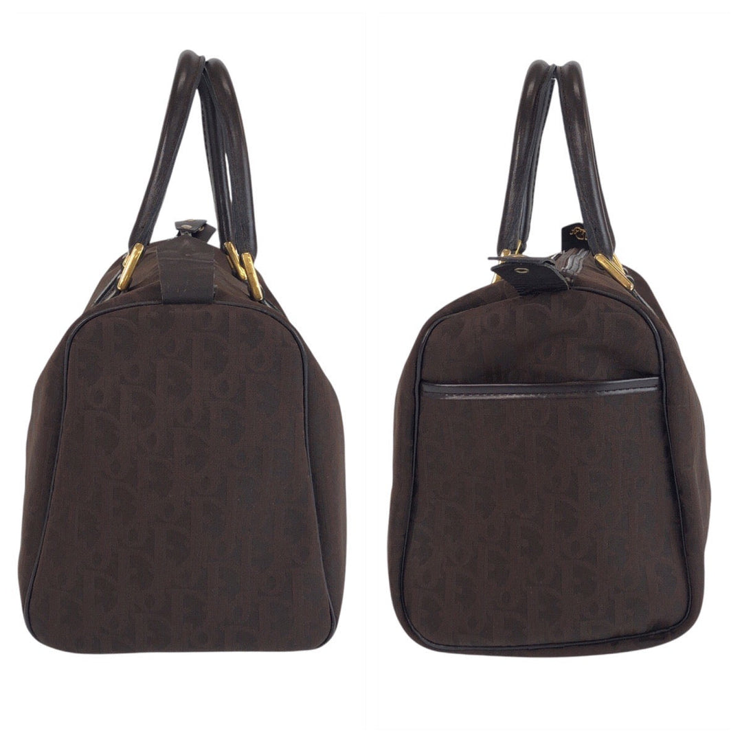 Christian Dior Handbag Canvas, Leather Brown Gold Metal Handbag Boston Duffel bag Trotter Women Used Authentic