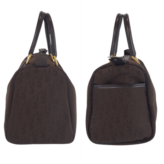 Christian Dior Handbag Canvas, Leather Brown Gold Metal Handbag Boston Duffel bag Trotter Women Used Authentic