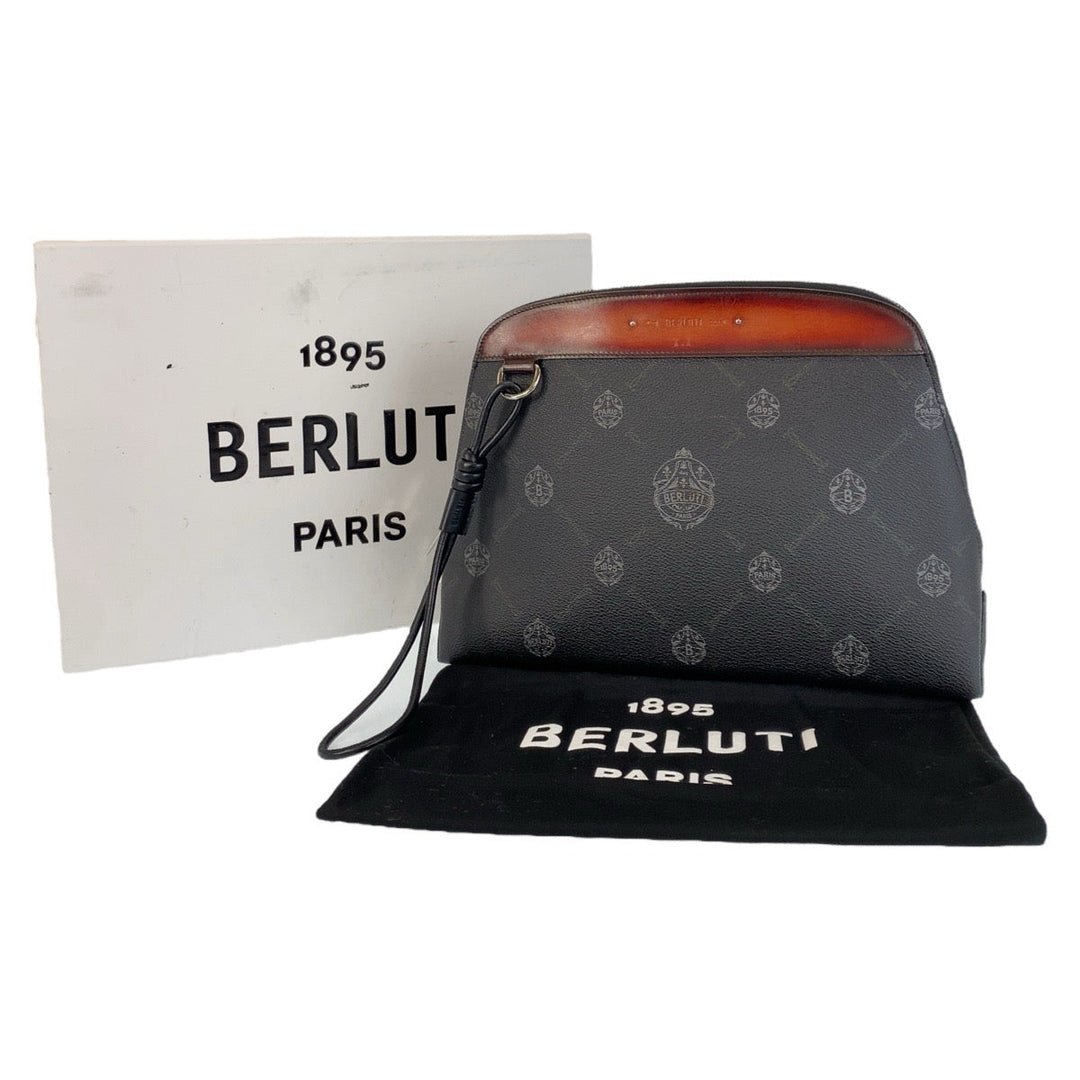 Berluti Clutch bag PVC Black SilverMetal Clutch bag business bag Escapard mens Used Authentic