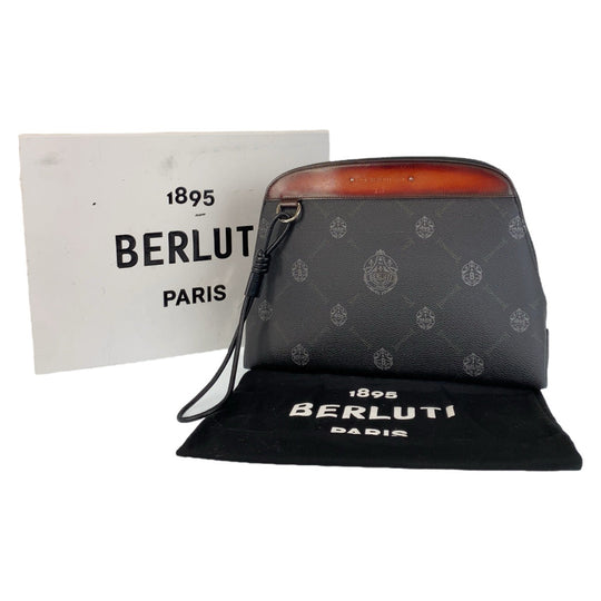 Berluti Clutch bag PVC Black SilverMetal Clutch bag business bag Escapard mens Used Authentic