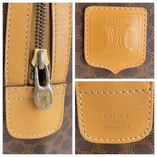 CELINE Handbag PVC, Leather Brown Gold Metal Handbag Boston Duffel bag Macadam Women Used Authentic