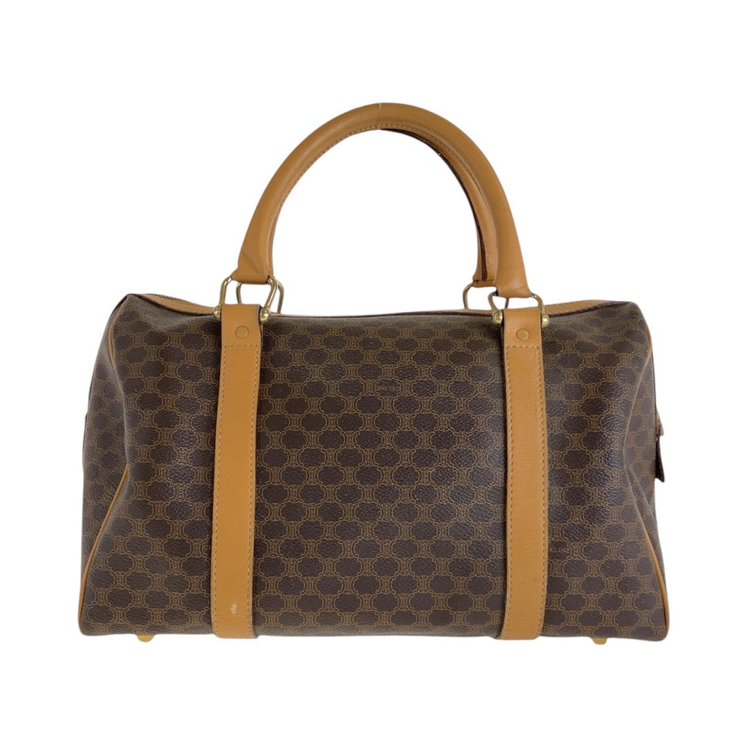 CELINE Handbag PVC, Leather Brown Gold Metal Handbag Boston Duffel bag Macadam Women Used Authentic