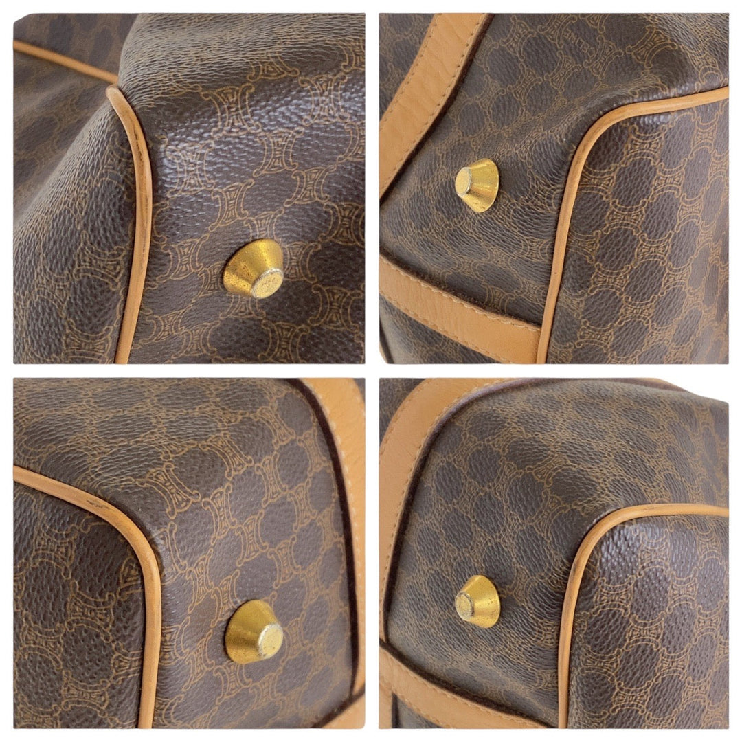 CELINE Handbag PVC, Leather Brown Gold Metal Handbag Boston Duffel bag Macadam Women Used Authentic