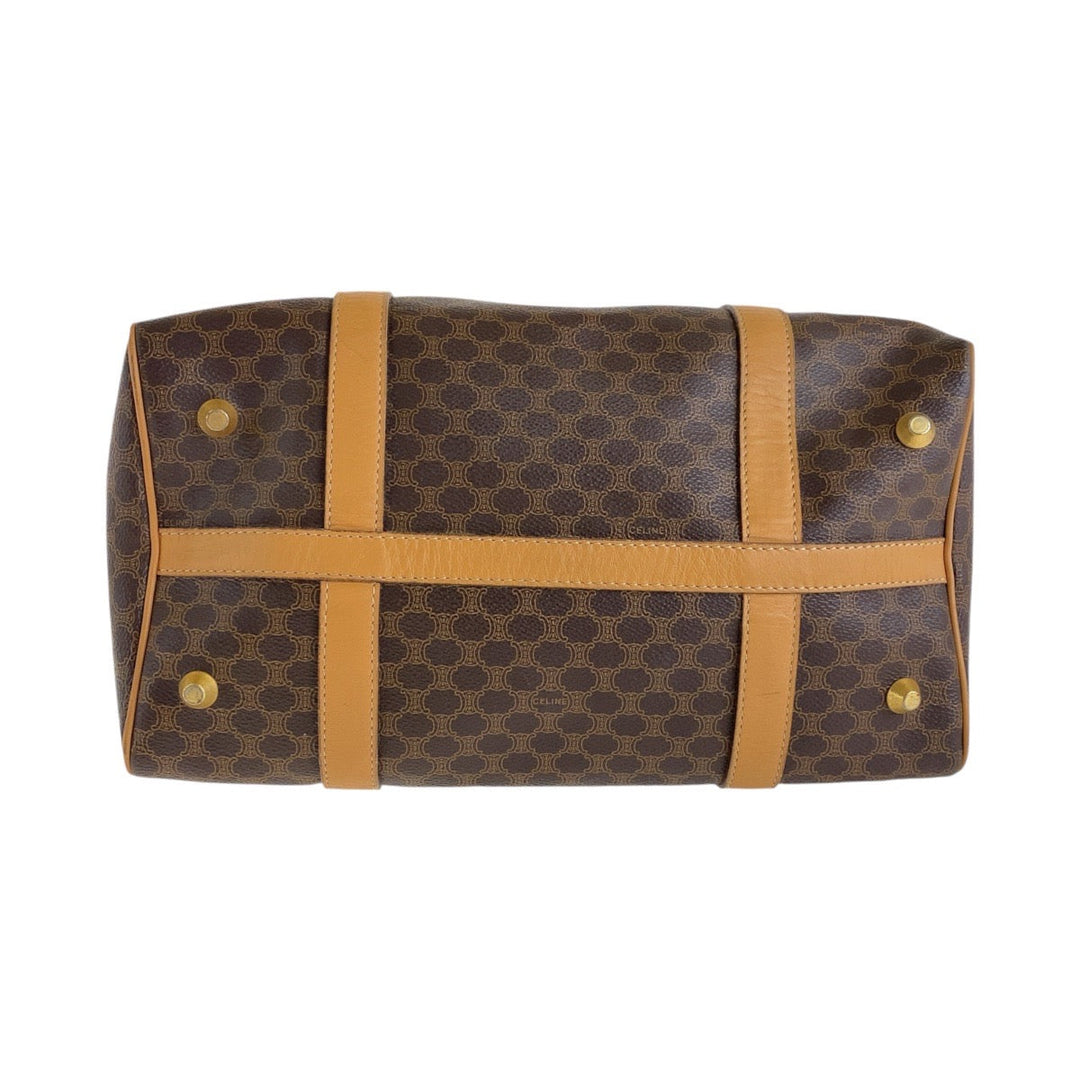 CELINE Handbag PVC, Leather Brown Gold Metal Handbag Boston Duffel bag Macadam Women Used Authentic