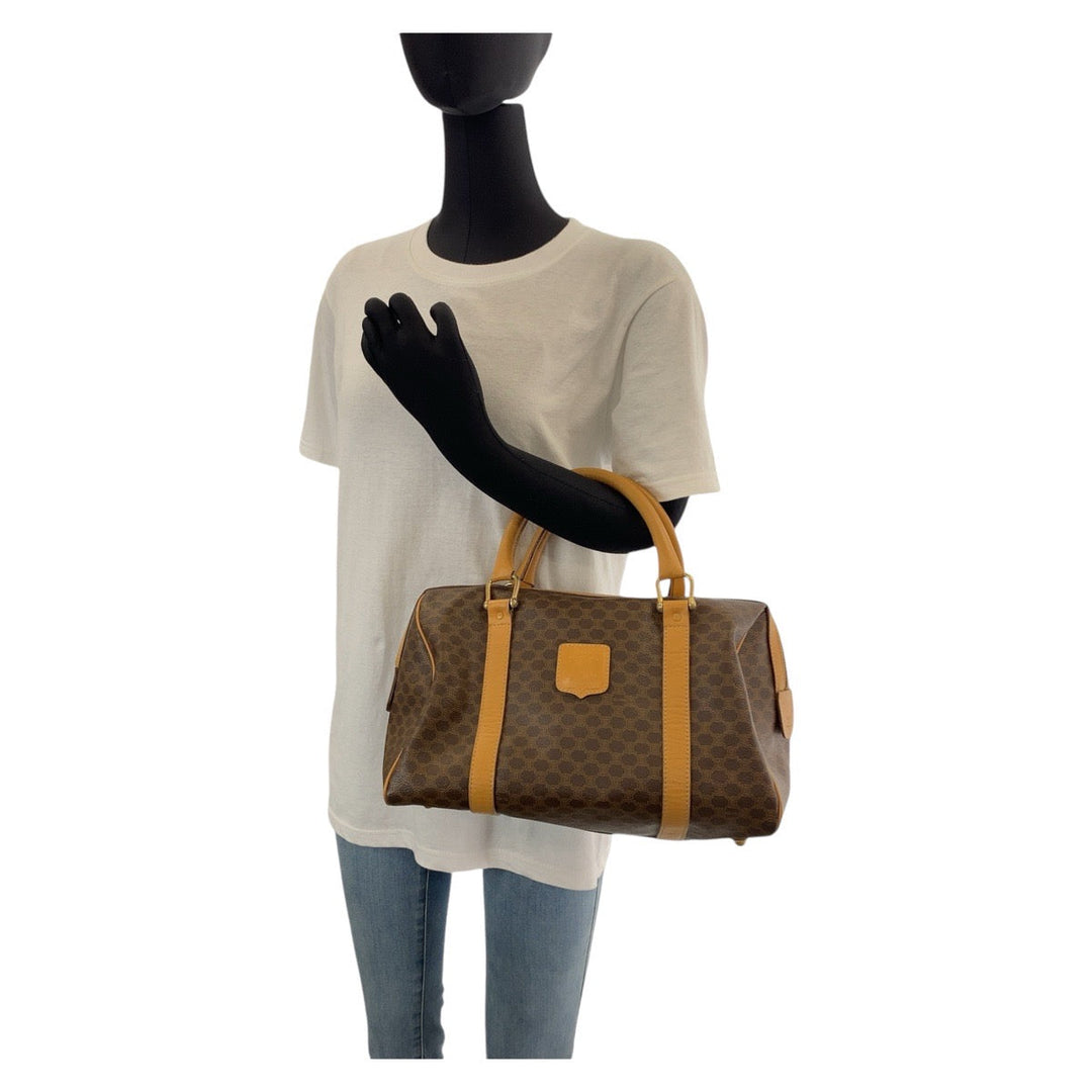 CELINE Handbag PVC, Leather Brown Gold Metal Handbag Boston Duffel bag Macadam Women Used Authentic