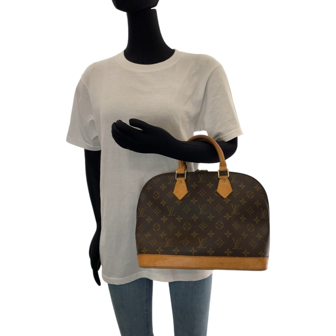 LOUIS VUITTON Handbag M51130 PVC Brown Gold Metal Handbag Monogram Alma Women Used Authentic