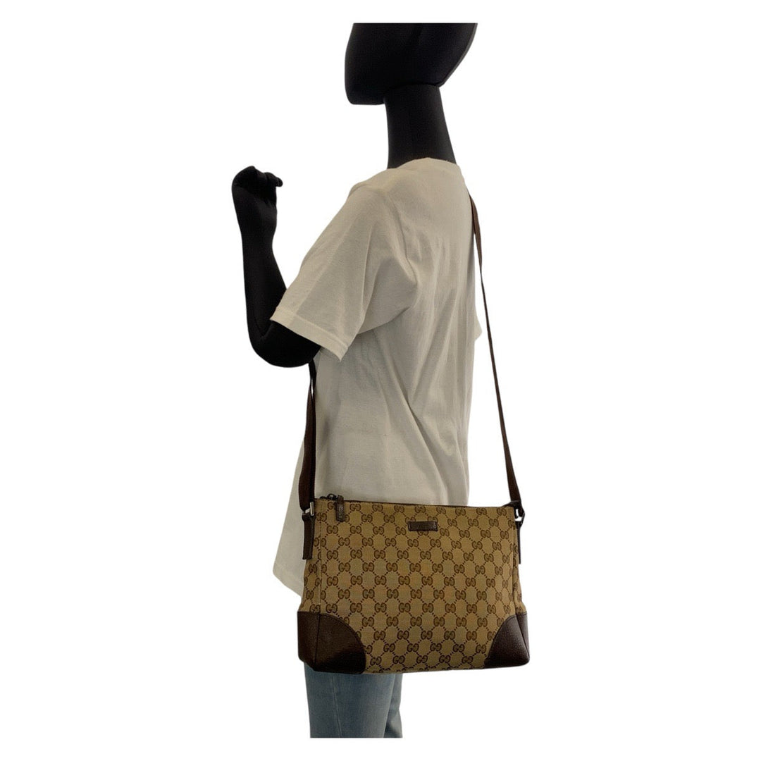 GUCCI Shoulder Bag 114273 GG canvas, leather Brown beige Crossbody Shoulder Bag Messenger Bag Women Used Authentic