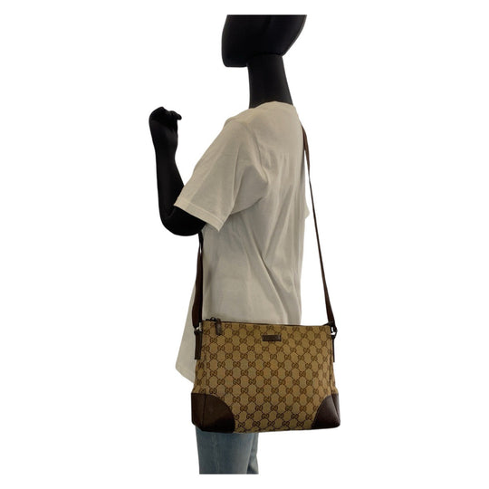 GUCCI Shoulder Bag 114273 GG canvas, leather Brown beige Crossbody Shoulder Bag Messenger Bag Women Used Authentic