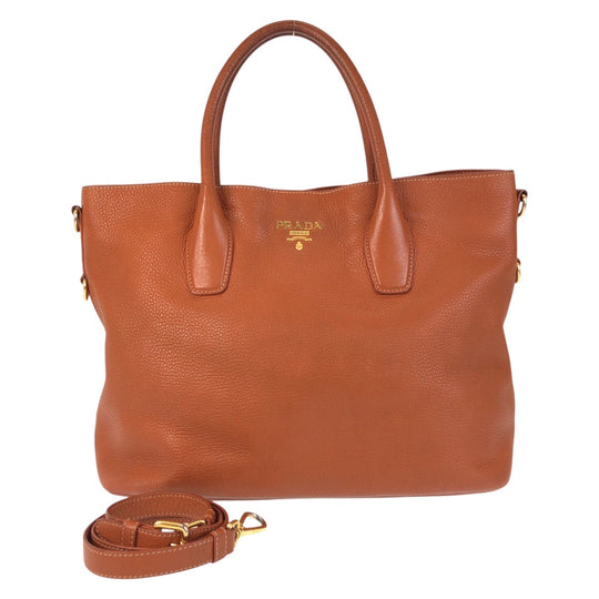 PRADA Tote Bag leather Brown Gold Metal Tote Bag Shoulder Bag 2way Vitterodino Women Used Authentic