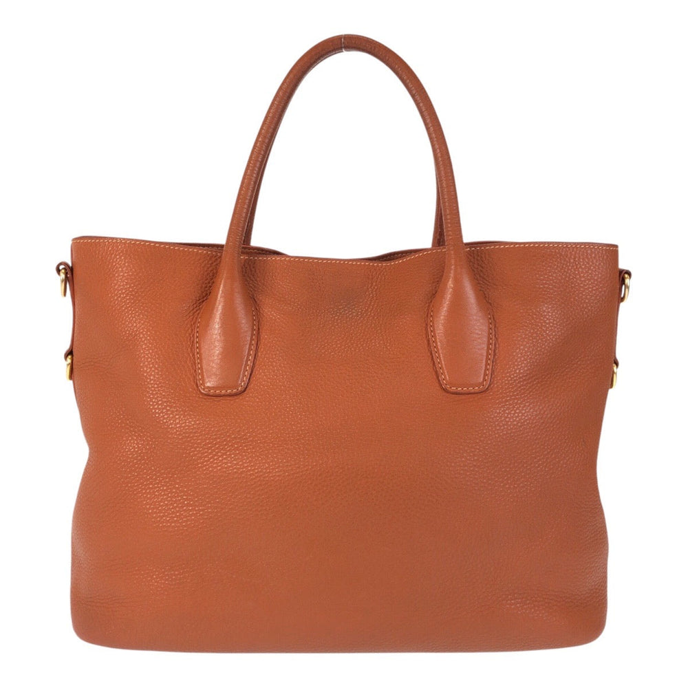 PRADA Tote Bag leather Brown Gold Metal Tote Bag Shoulder Bag 2way Vitterodino Women Used Authentic