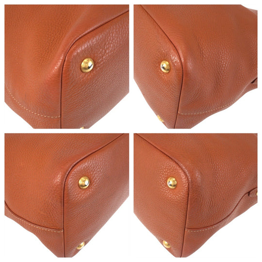 PRADA Tote Bag leather Brown Gold Metal Tote Bag Shoulder Bag 2way Vitterodino Women Used Authentic