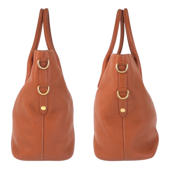 PRADA Tote Bag leather Brown Gold Metal Tote Bag Shoulder Bag 2way Vitterodino Women Used Authentic
