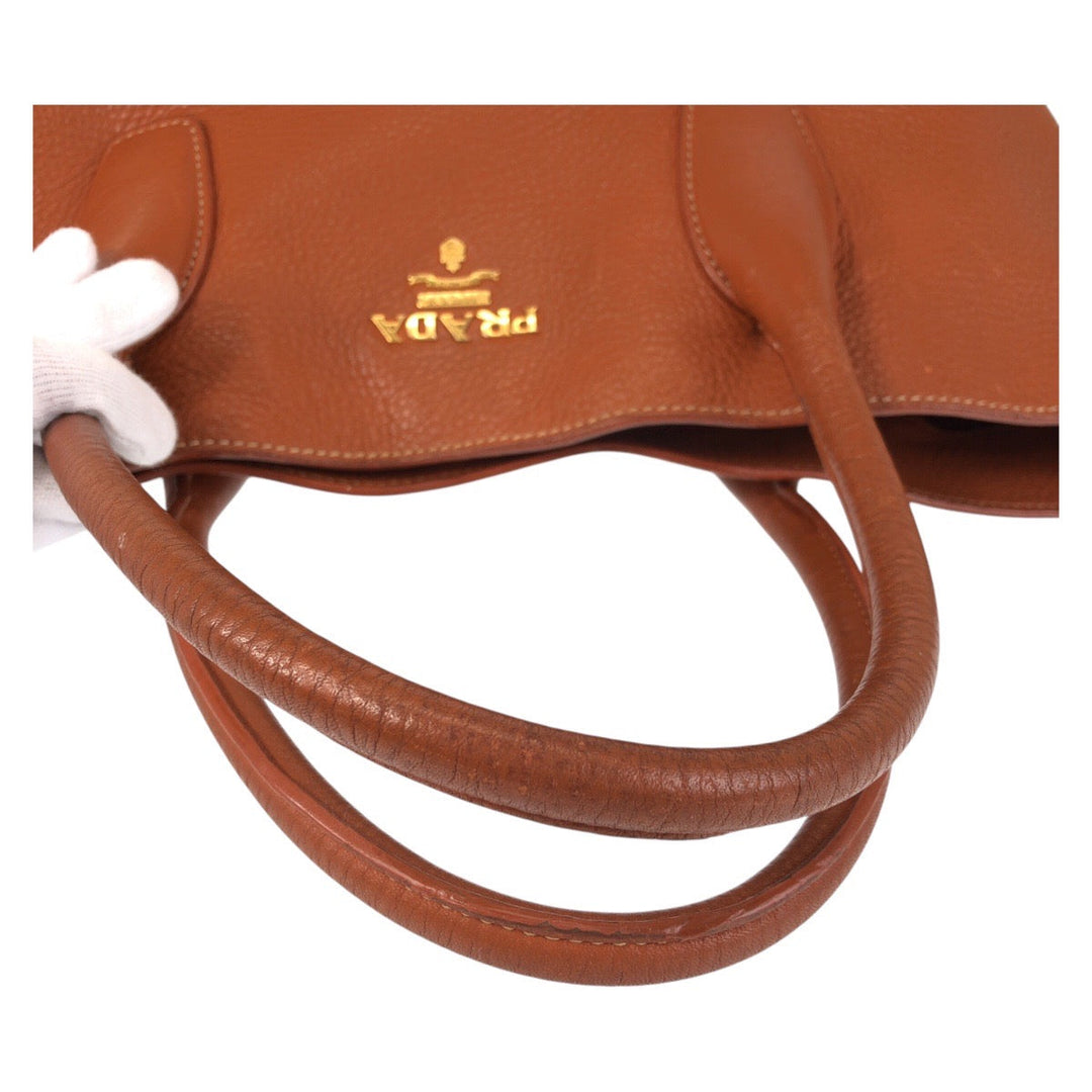 PRADA Tote Bag leather Brown Gold Metal Tote Bag Shoulder Bag 2way Vitterodino Women Used Authentic