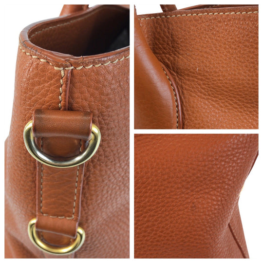 PRADA Tote Bag leather Brown Gold Metal Tote Bag Shoulder Bag 2way Vitterodino Women Used Authentic