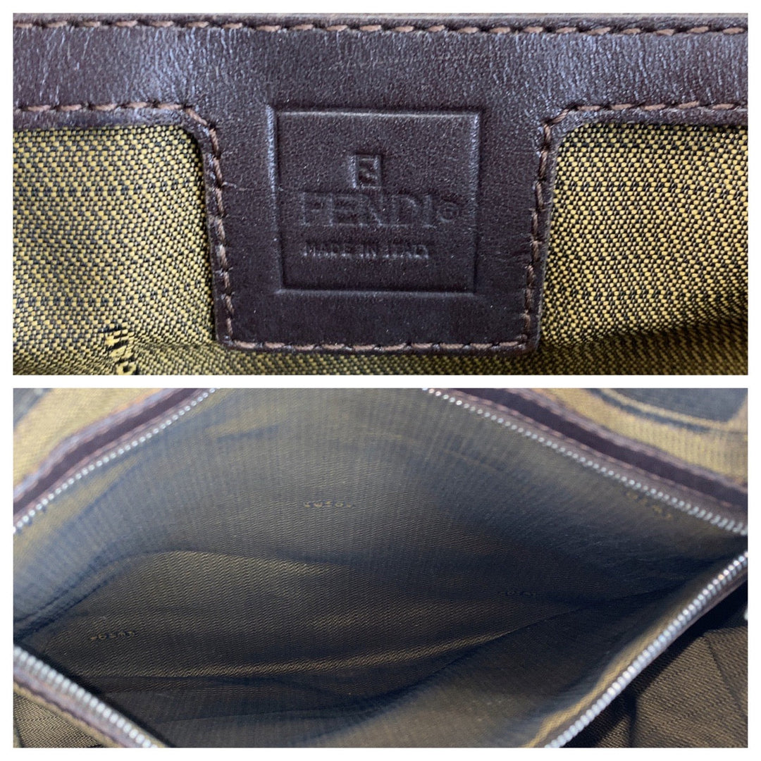FENDI Tote Bag Canvas, Leather Brown Silver Metal Tote Bag handbag Zucca Women Used Authentic