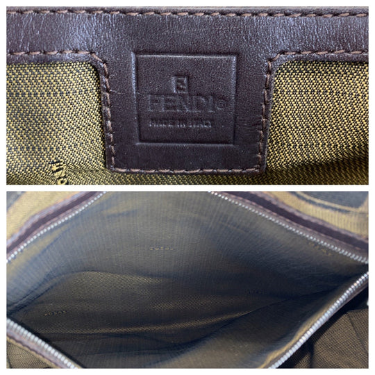 FENDI Tote Bag Canvas, Leather Brown Silver Metal Tote Bag handbag Zucca Women Used Authentic