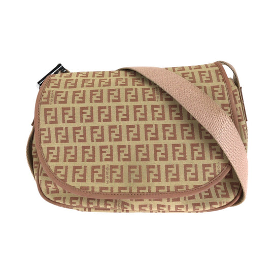 FENDI Shoulder Bag Canvas, Leather Beige Pink SilverMetal Shoulder Bag pochette Zucchino Women Used Authentic
