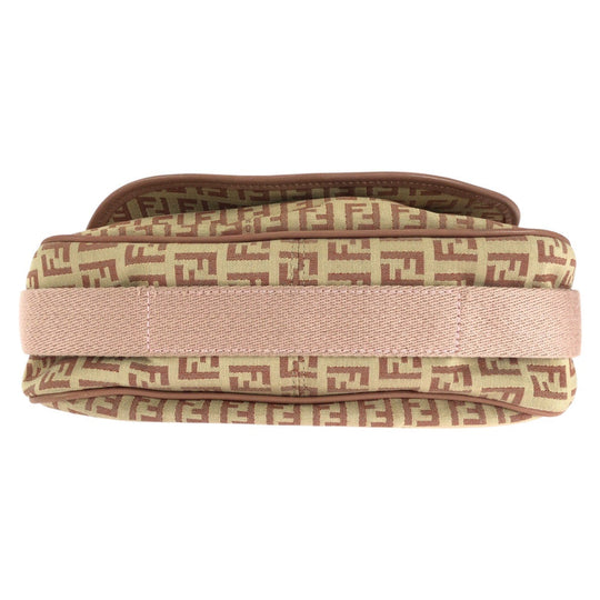 FENDI Shoulder Bag Canvas, Leather Beige Pink SilverMetal Shoulder Bag pochette Zucchino Women Used Authentic