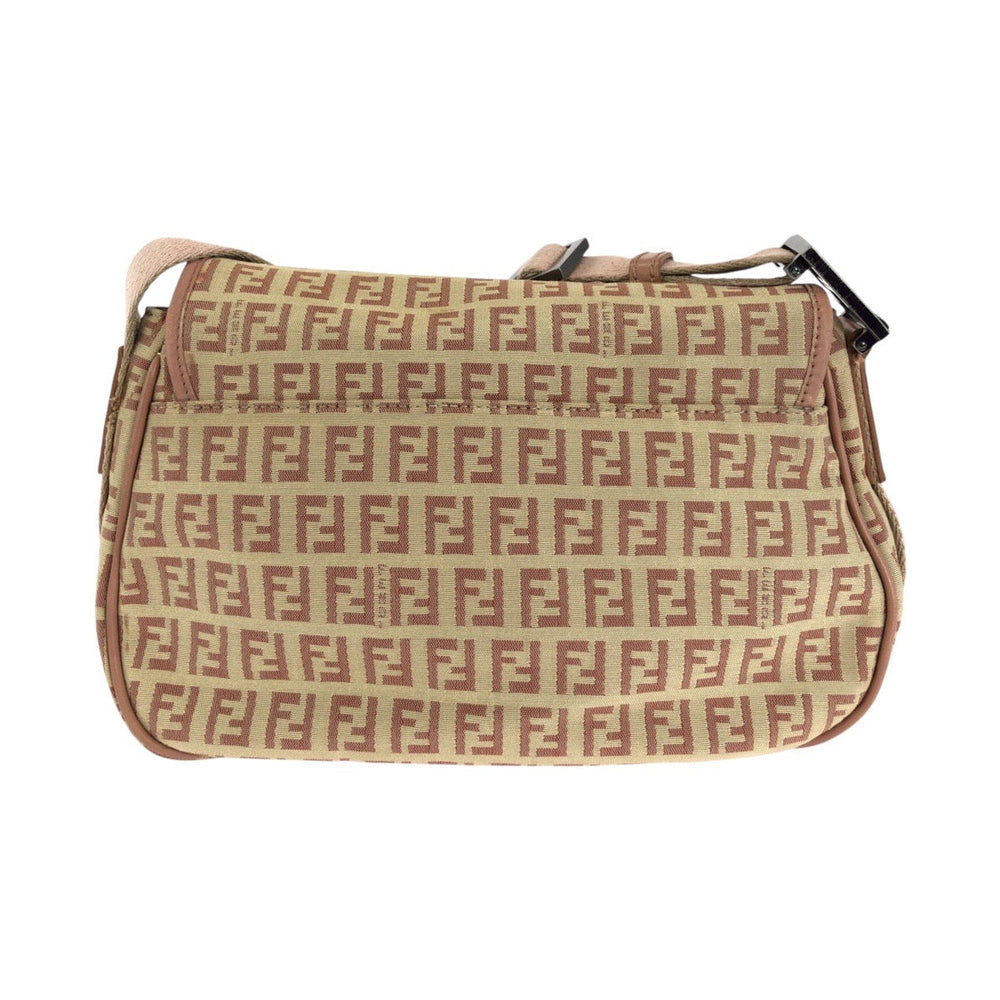 FENDI Shoulder Bag Canvas, Leather Beige Pink SilverMetal Shoulder Bag pochette Zucchino Women Used Authentic