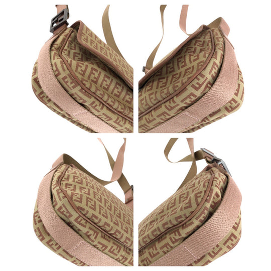 FENDI Shoulder Bag Canvas, Leather Beige Pink SilverMetal Shoulder Bag pochette Zucchino Women Used Authentic