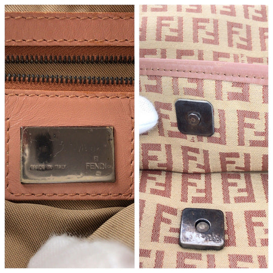 FENDI Shoulder Bag Canvas, Leather Beige Pink SilverMetal Shoulder Bag pochette Zucchino Women Used Authentic