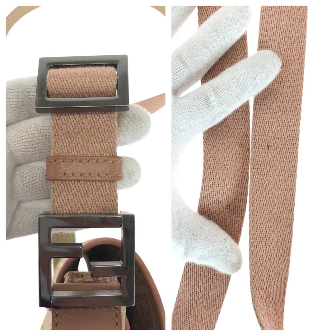 FENDI Shoulder Bag Canvas, Leather Beige Pink SilverMetal Shoulder Bag pochette Zucchino Women Used Authentic