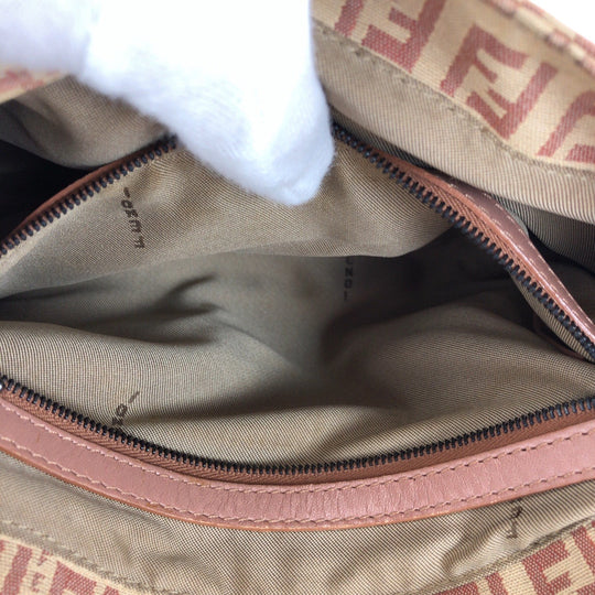 FENDI Shoulder Bag Canvas, Leather Beige Pink SilverMetal Shoulder Bag pochette Zucchino Women Used Authentic
