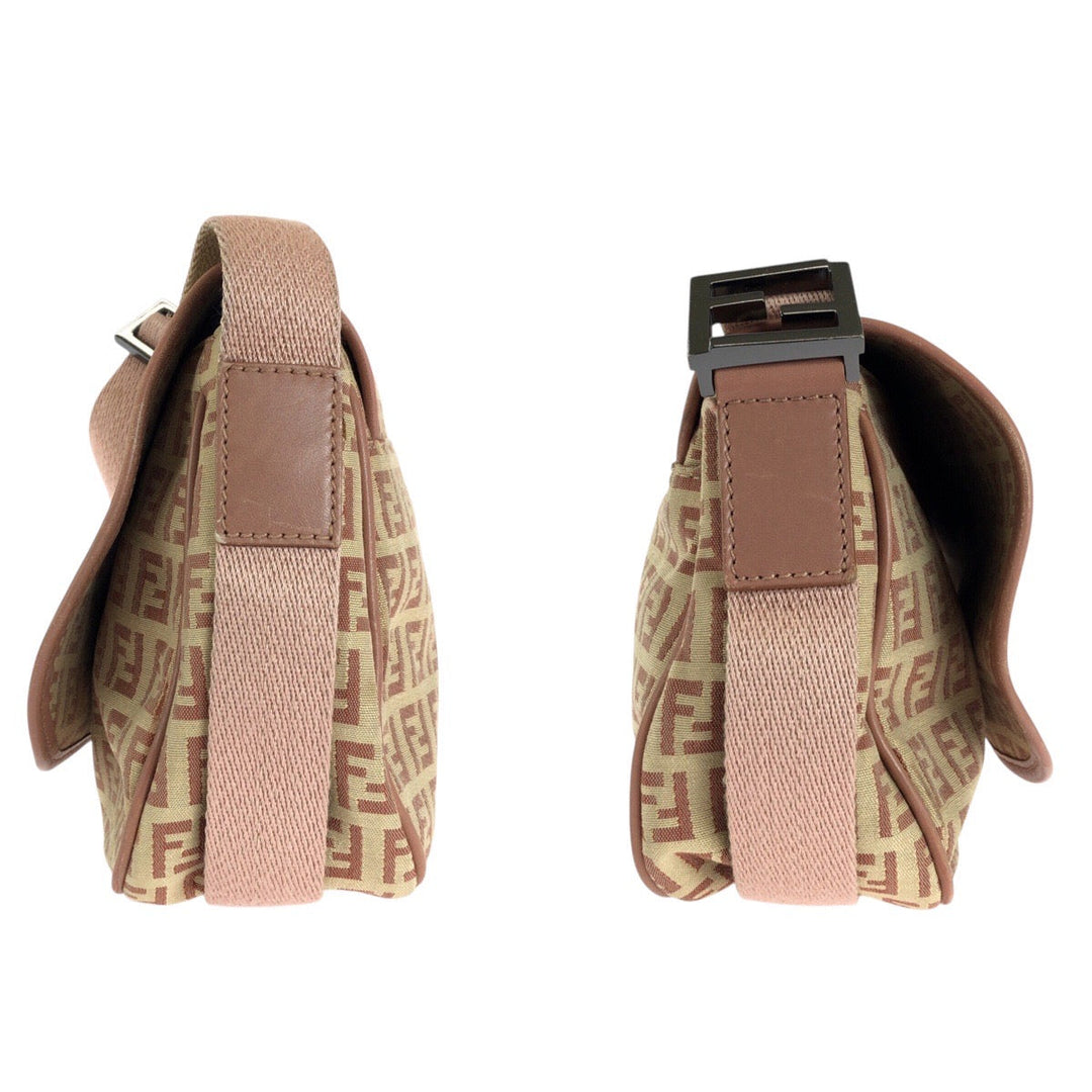 FENDI Shoulder Bag Canvas, Leather Beige Pink SilverMetal Shoulder Bag pochette Zucchino Women Used Authentic