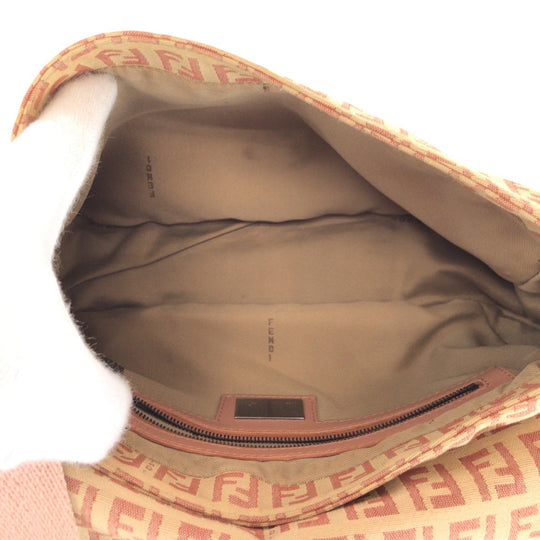 FENDI Shoulder Bag Canvas, Leather Beige Pink SilverMetal Shoulder Bag pochette Zucchino Women Used Authentic