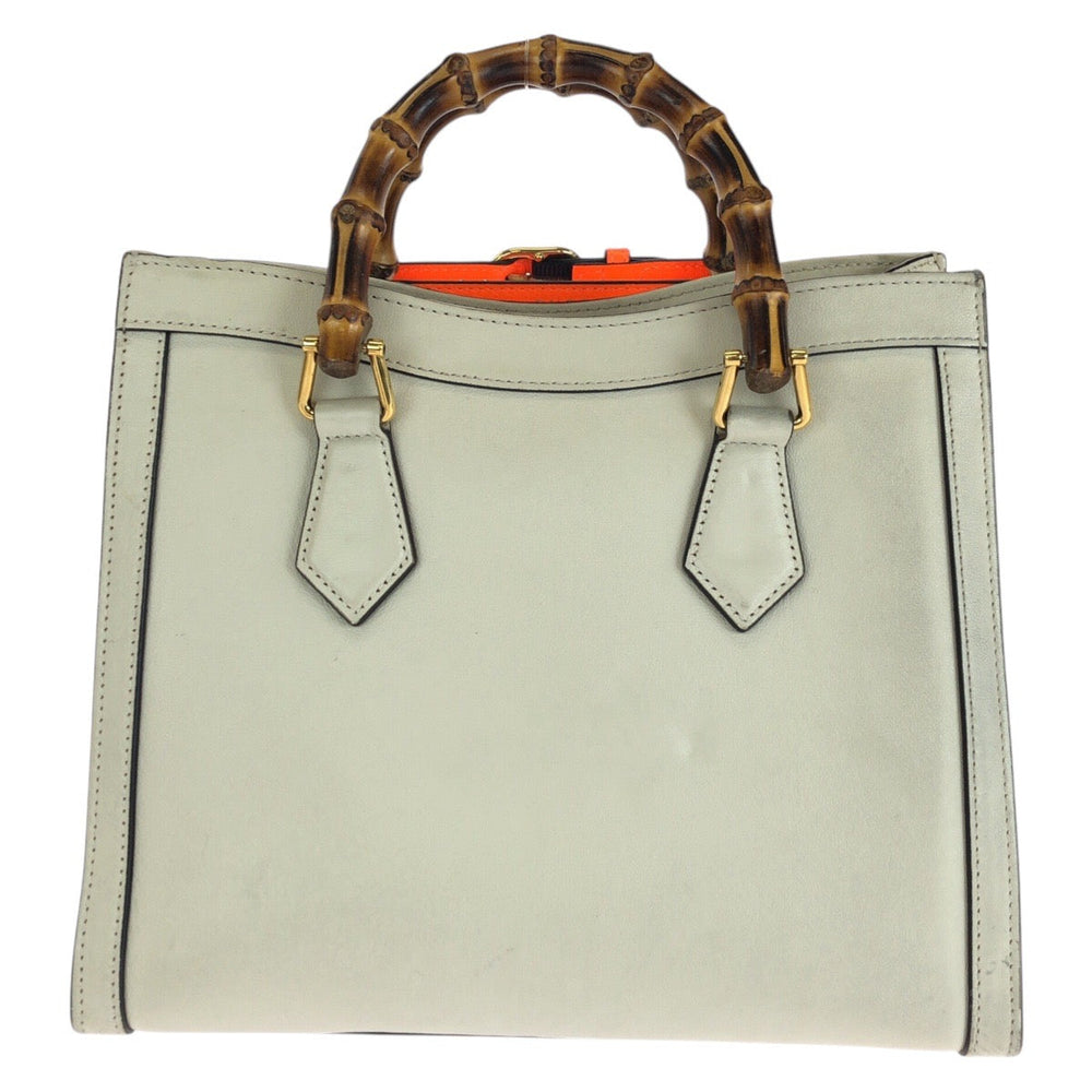 GUCCI Tote Bag 660195 leather White GoldMetal Tote Bag Shoulder Bag 2way Bamboo diana small Women Used Authentic