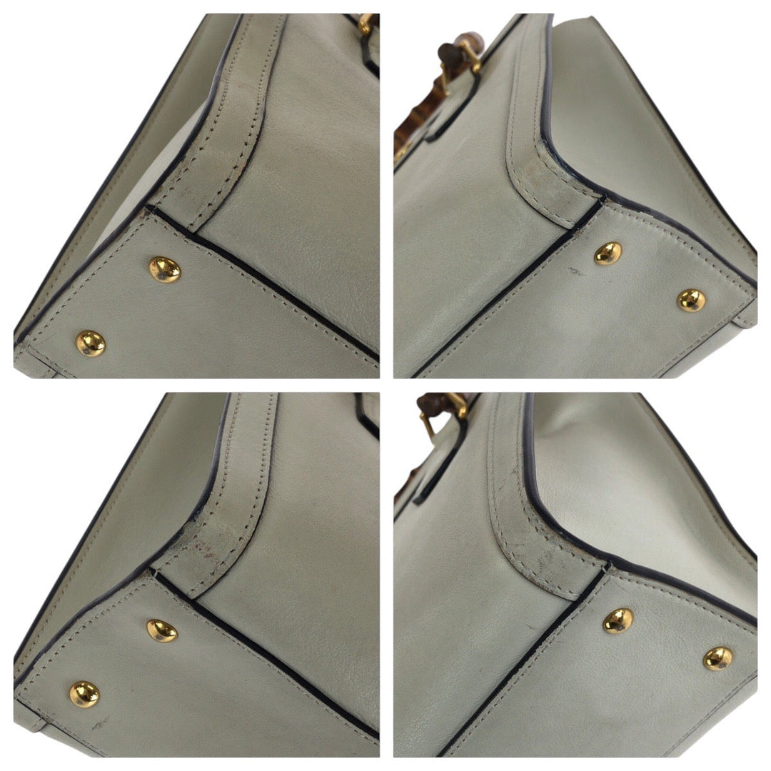 GUCCI Tote Bag 660195 leather White GoldMetal Tote Bag Shoulder Bag 2way Bamboo diana small Women Used Authentic