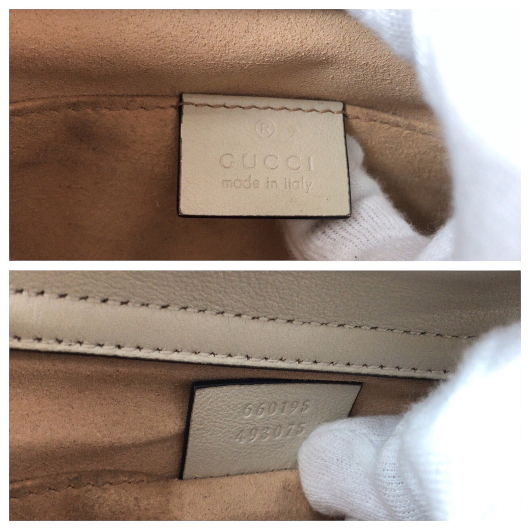 GUCCI Tote Bag 660195 leather White GoldMetal Tote Bag Shoulder Bag 2way Bamboo diana small Women Used Authentic