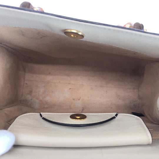 GUCCI Tote Bag 660195 leather White GoldMetal Tote Bag Shoulder Bag 2way Bamboo diana small Women Used Authentic