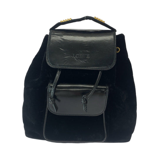 LOEWE Backpack Patent Leather, Suede black Backpack Backpack logo Women Used Authentic