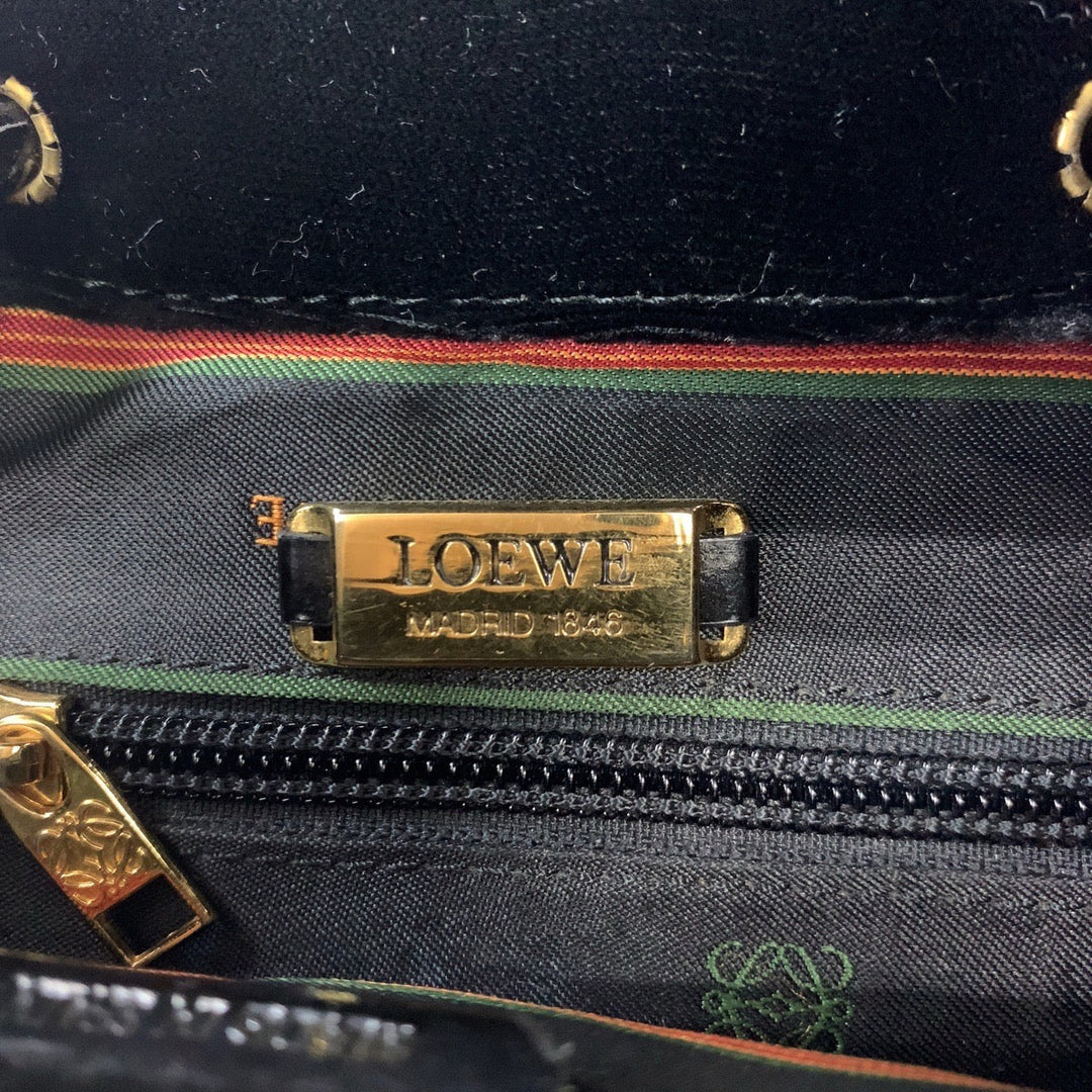 LOEWE Backpack Patent Leather, Suede black Backpack Backpack logo Women Used Authentic