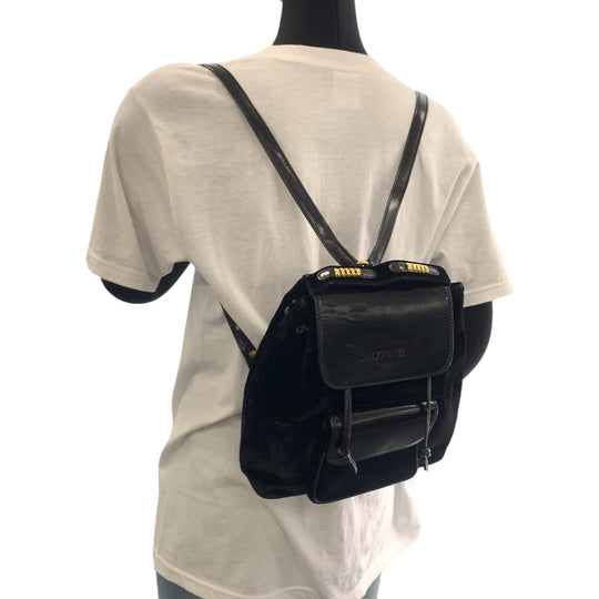LOEWE Backpack Patent Leather, Suede black Backpack Backpack logo Women Used Authentic