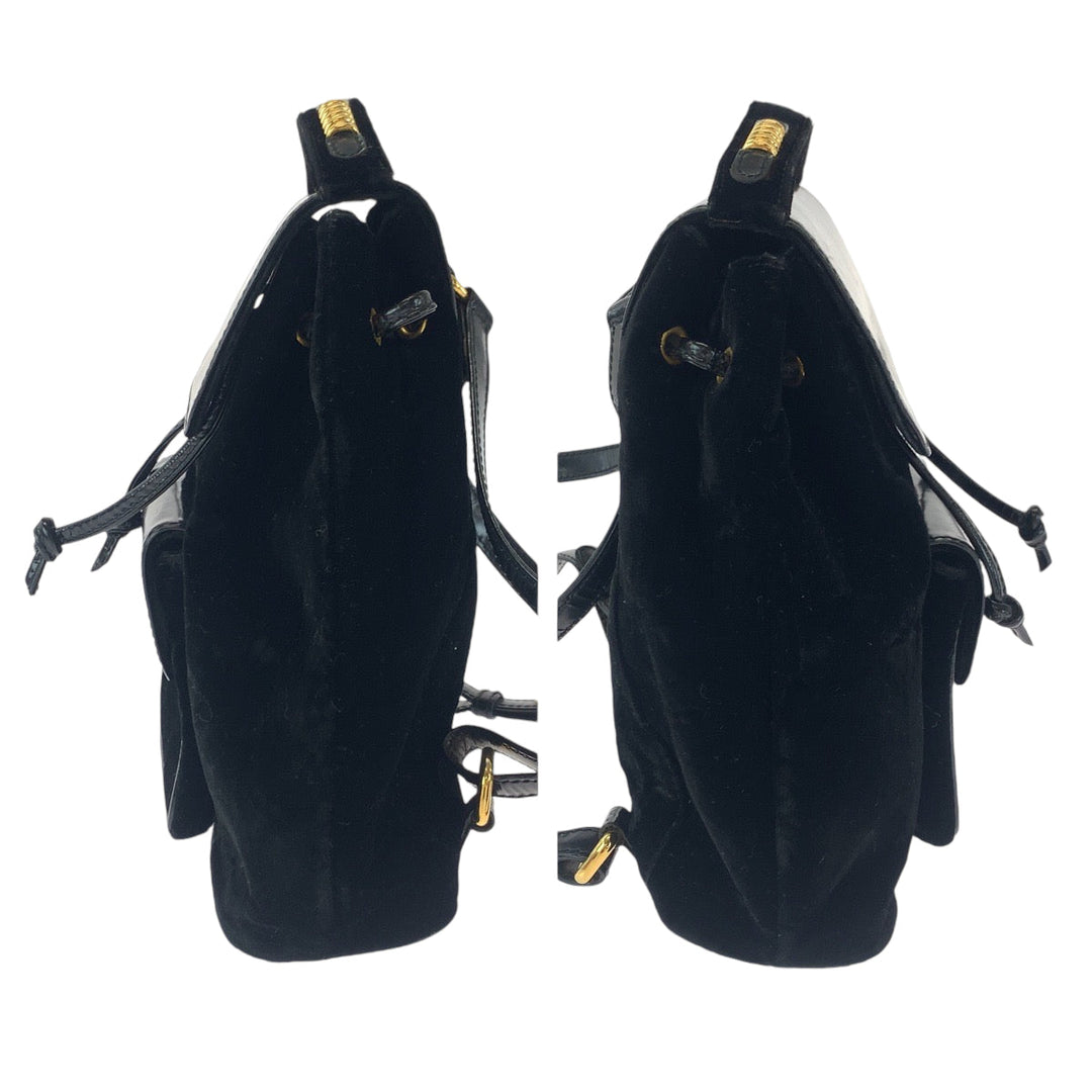 LOEWE Backpack Patent Leather, Suede black Backpack Backpack logo Women Used Authentic