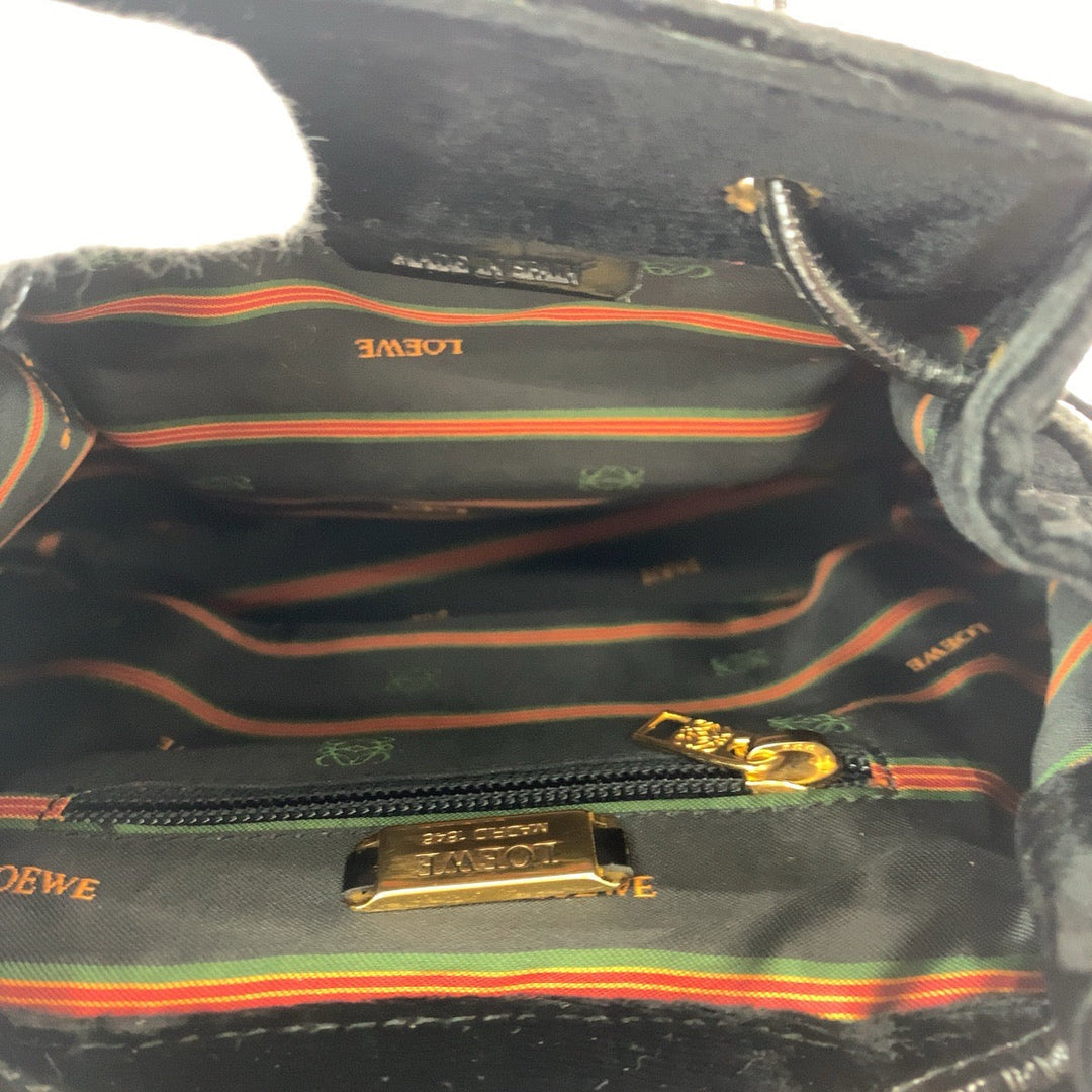 LOEWE Backpack Patent Leather, Suede black Backpack Backpack logo Women Used Authentic