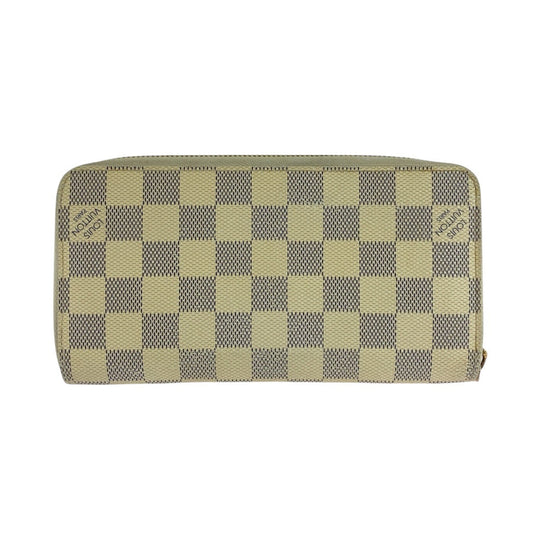 LOUIS VUITTON Long Wallet Purse N60019 PVC Ivory Long wallet Damier Azur Zippy wallet Women Used Authentic