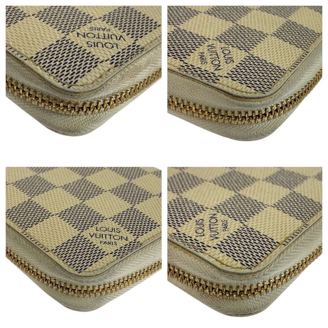 LOUIS VUITTON Long Wallet Purse N60019 PVC Ivory Long wallet Damier Azur Zippy wallet Women Used Authentic