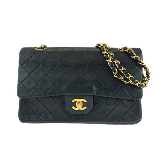 CHANEL Shoulder Bag lambskin Black GoldMetal ChainShoulder Bag Handbag Mattasse double flap COCO Mark Turnlock Women Used Authentic