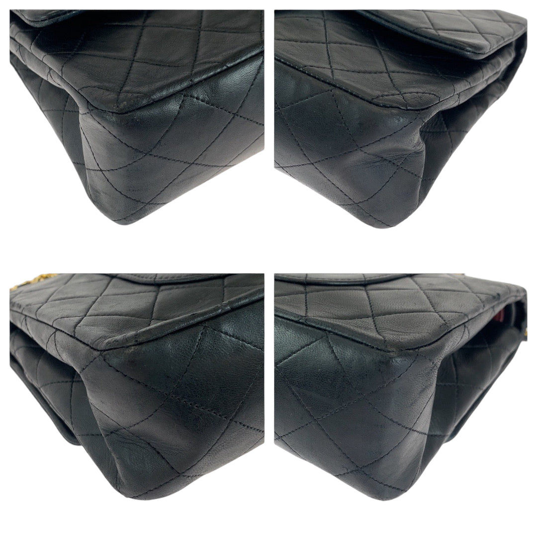 CHANEL Shoulder Bag lambskin Black GoldMetal ChainShoulder Bag Handbag Mattasse double flap COCO Mark Turnlock Women Used Authentic