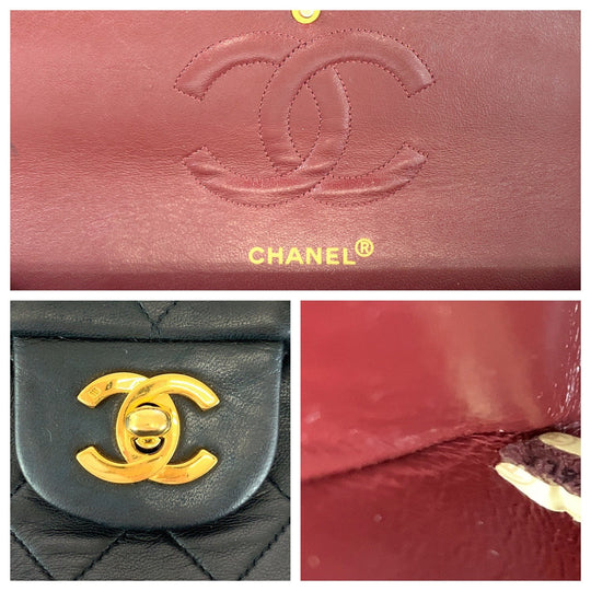CHANEL Shoulder Bag lambskin Black GoldMetal ChainShoulder Bag Handbag Mattasse double flap COCO Mark Turnlock Women Used Authentic