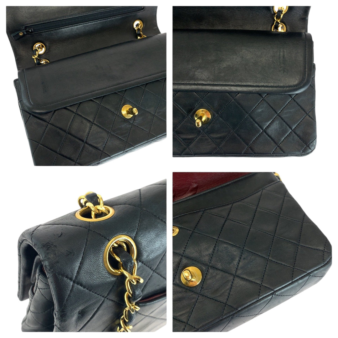 CHANEL Shoulder Bag lambskin Black GoldMetal ChainShoulder Bag Handbag Mattasse double flap COCO Mark Turnlock Women Used Authentic