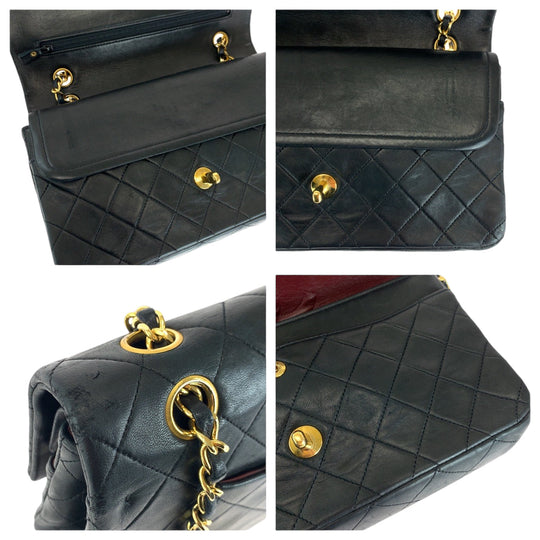 CHANEL Shoulder Bag lambskin Black GoldMetal ChainShoulder Bag Handbag Mattasse double flap COCO Mark Turnlock Women Used Authentic