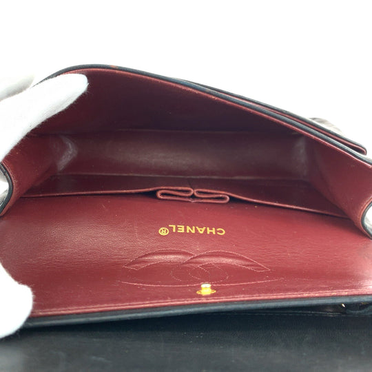 CHANEL Shoulder Bag lambskin Black GoldMetal ChainShoulder Bag Handbag Mattasse double flap COCO Mark Turnlock Women Used Authentic