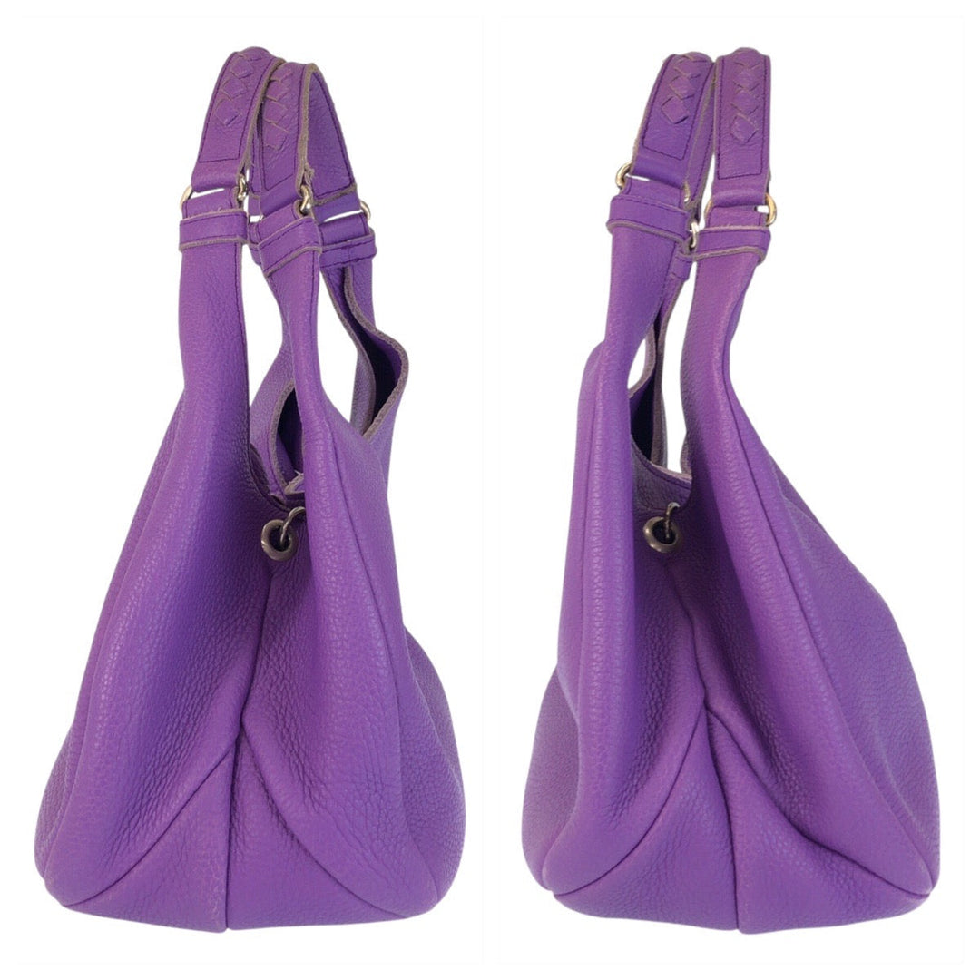 BOTTEGAVENETA Shoulder Bag leather Purple SilverMetal INTRECCIATO Hobo Women Used Authentic